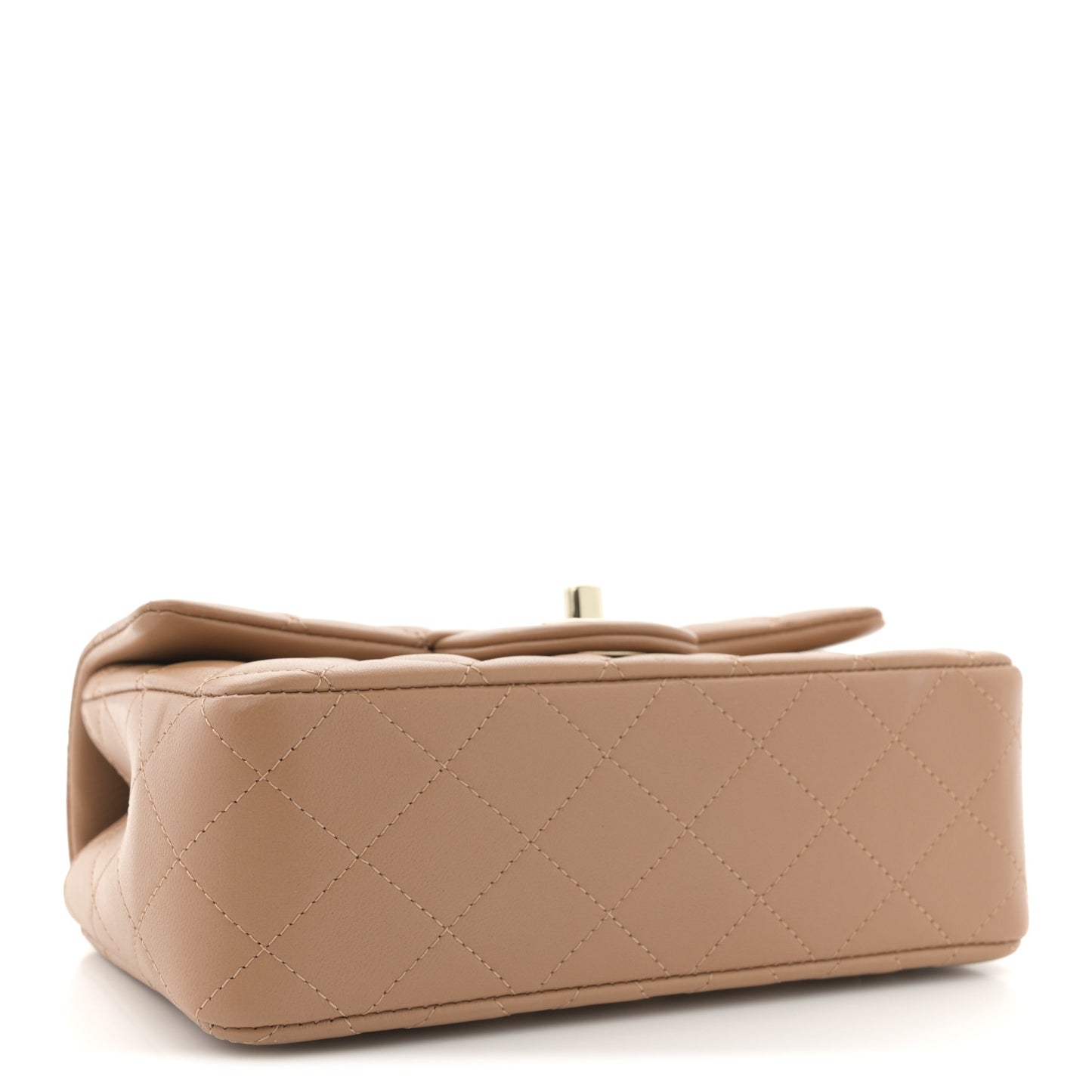 Lambskin Quilted Mini Top Handle Rectangular Flap Dark Beige