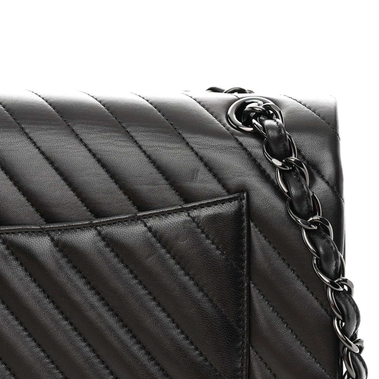 Lambskin Chevron Quilted Jumbo Double Flap So Black