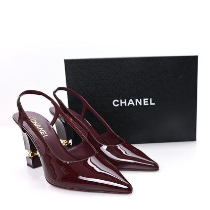Chanel Patent Calfskin Slingback CC Cutout Pumps 40 Dark Burgundy 10 of 10
