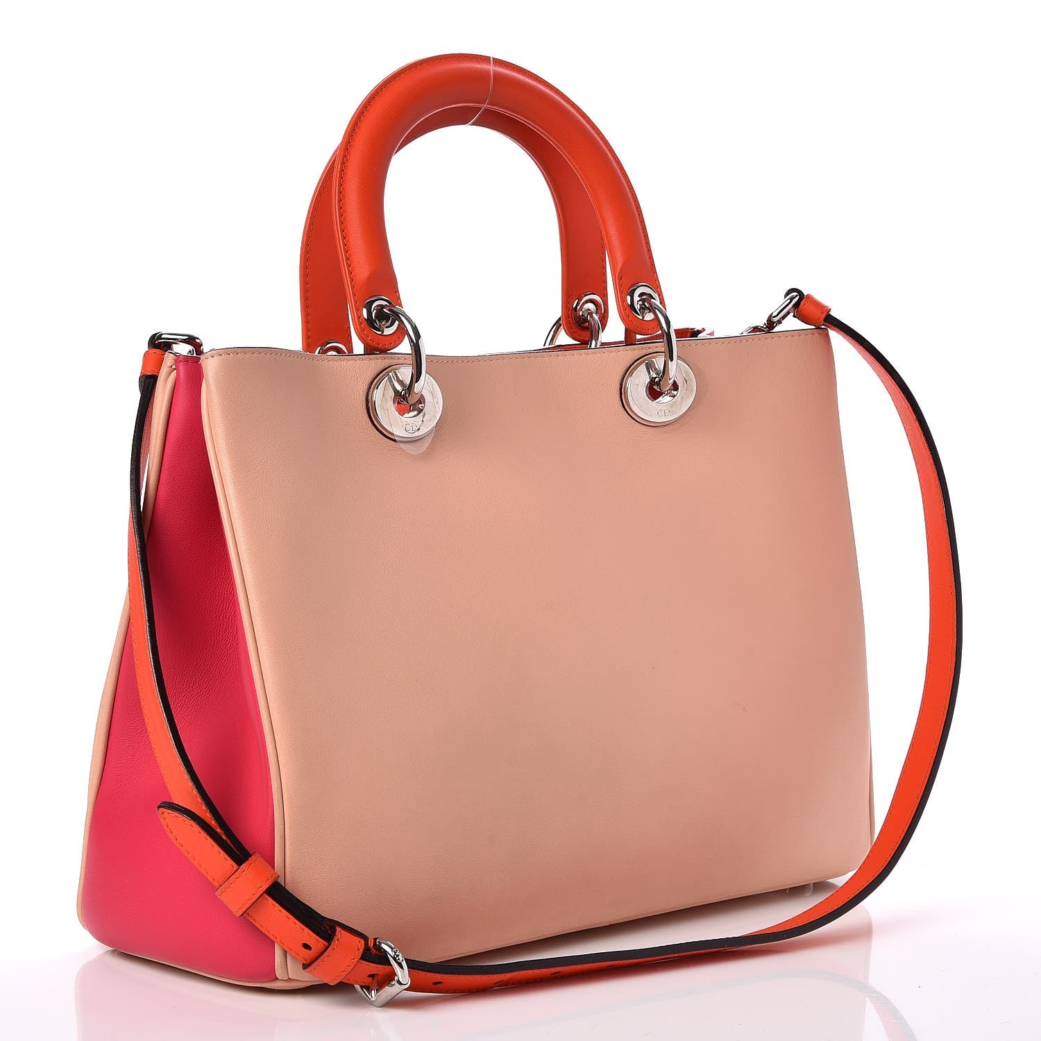 Christian Dior Smooth Calfskin Medium Tri-Color Diorissimo Tote Pink Fuchsia Orange 3 of 13
