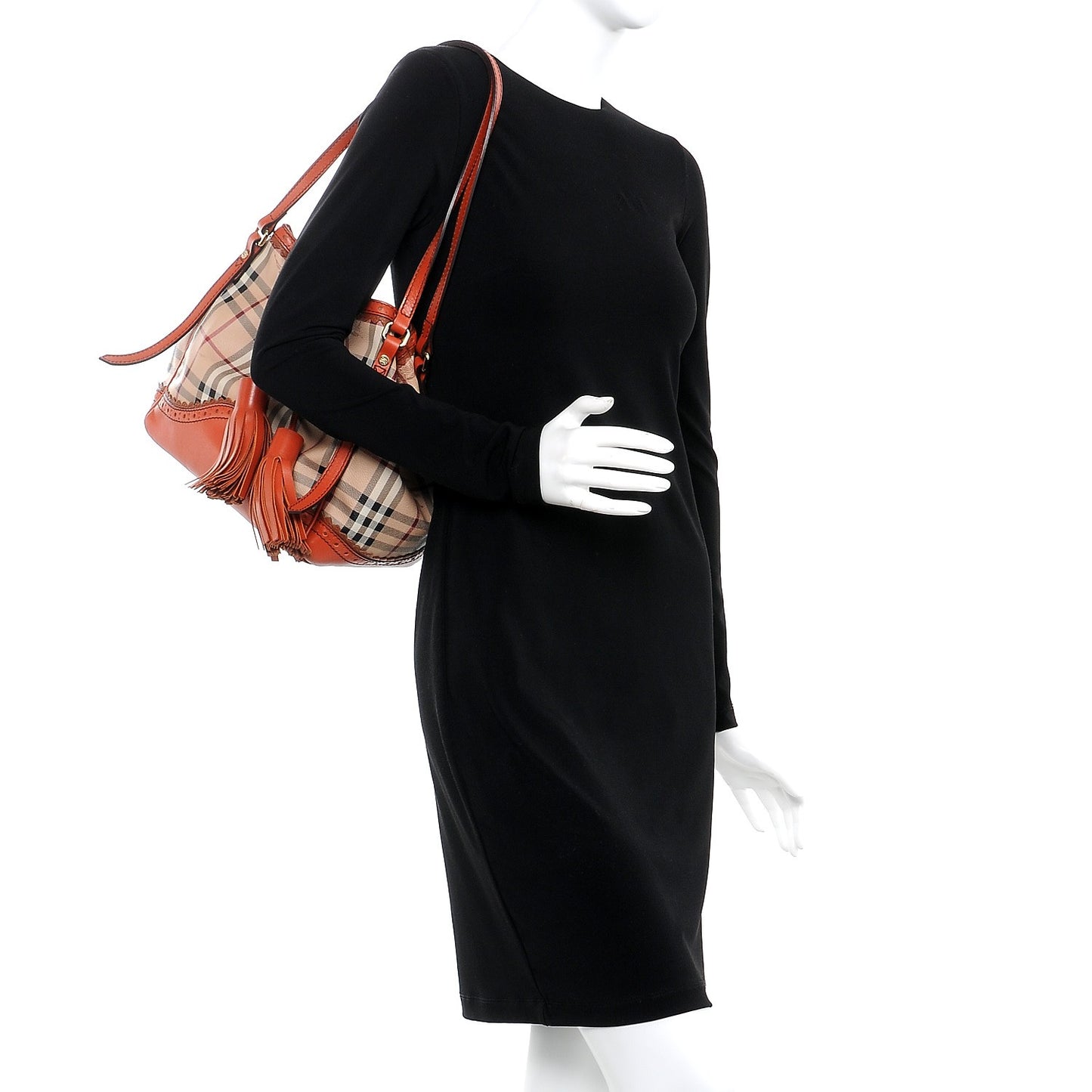Haymarket Check Small Brogue Tassel Tote Bright Russet