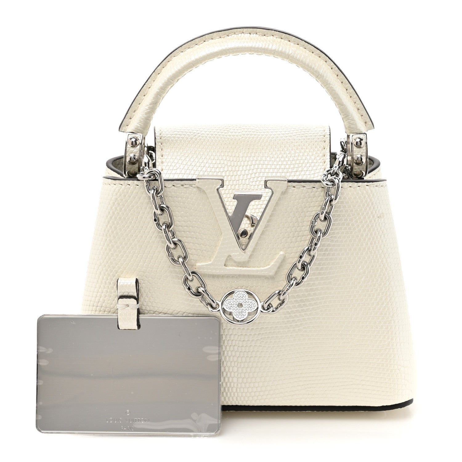 Louis Vuitton Taurillon Lizard Flower Chain Capucines Nano Ivory Sparkle 3 of 13