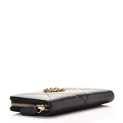 Chanel Shiny Goatskin Quilted Chanel 19 Long Zipped Around Wallet Black 5 of 8
