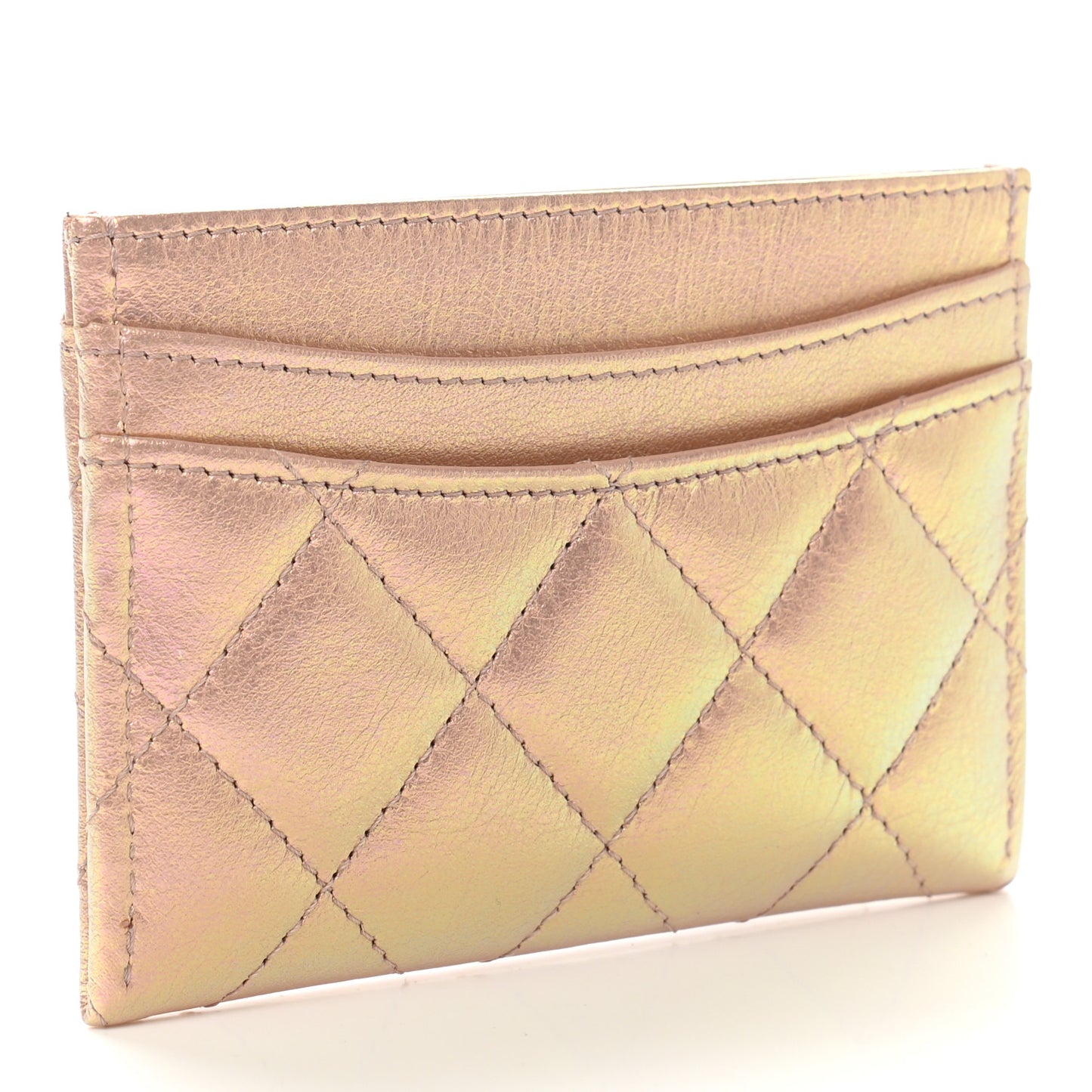 Iridescent Calfskin Quilted Card Holder Pink
