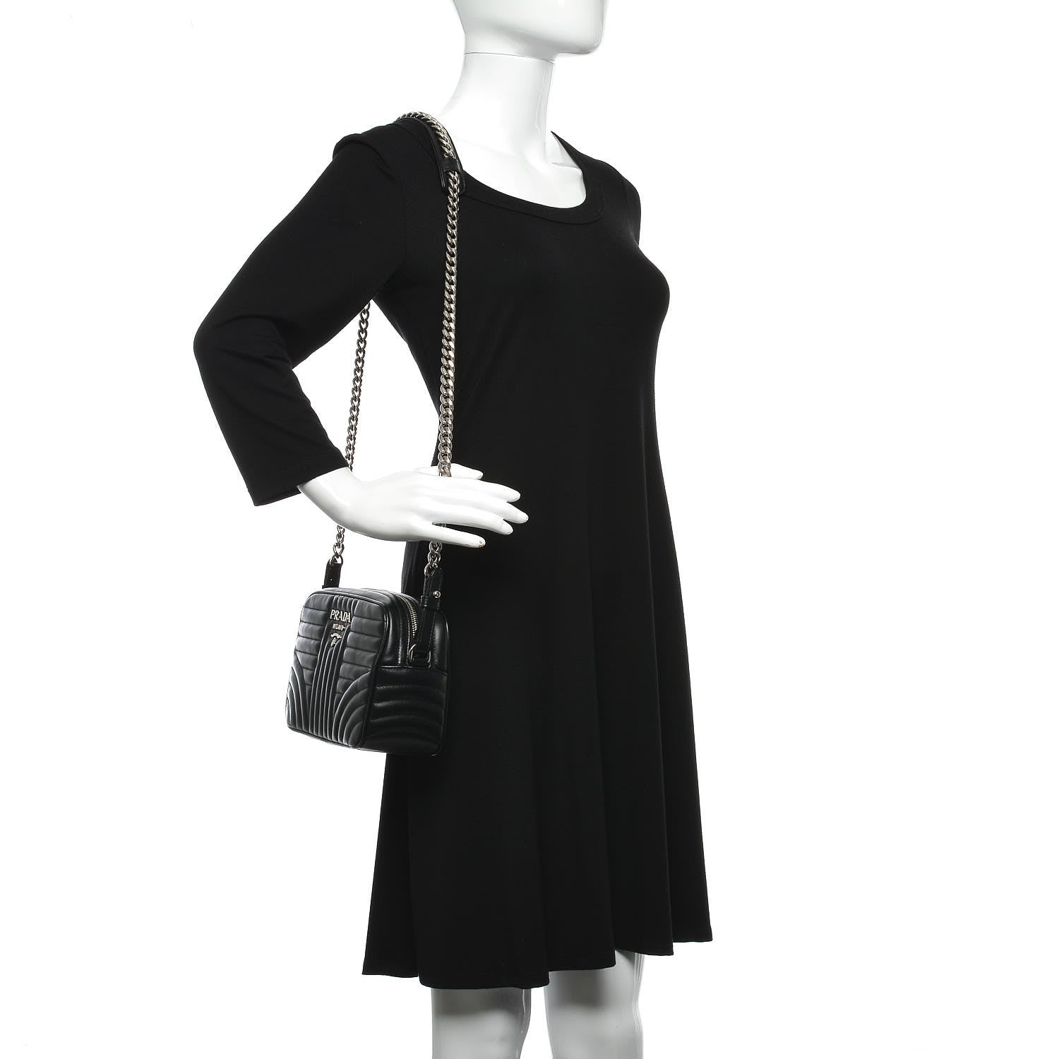 Prada Soft Calfskin Diagramme Crossbody Bag Black 2 of 9