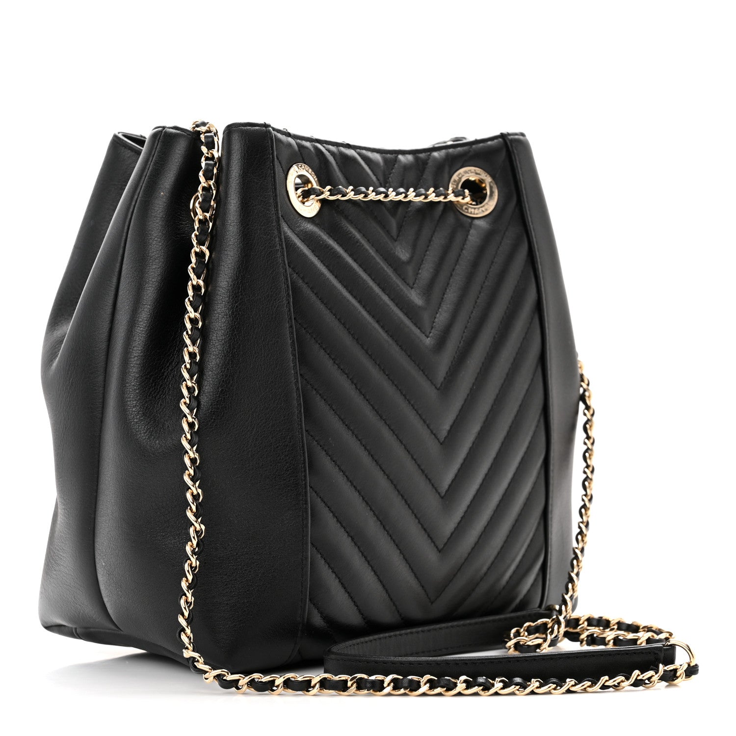 Chanel Calfskin Quilted Daily Chevron Drawstring Bag Black 3 of 15