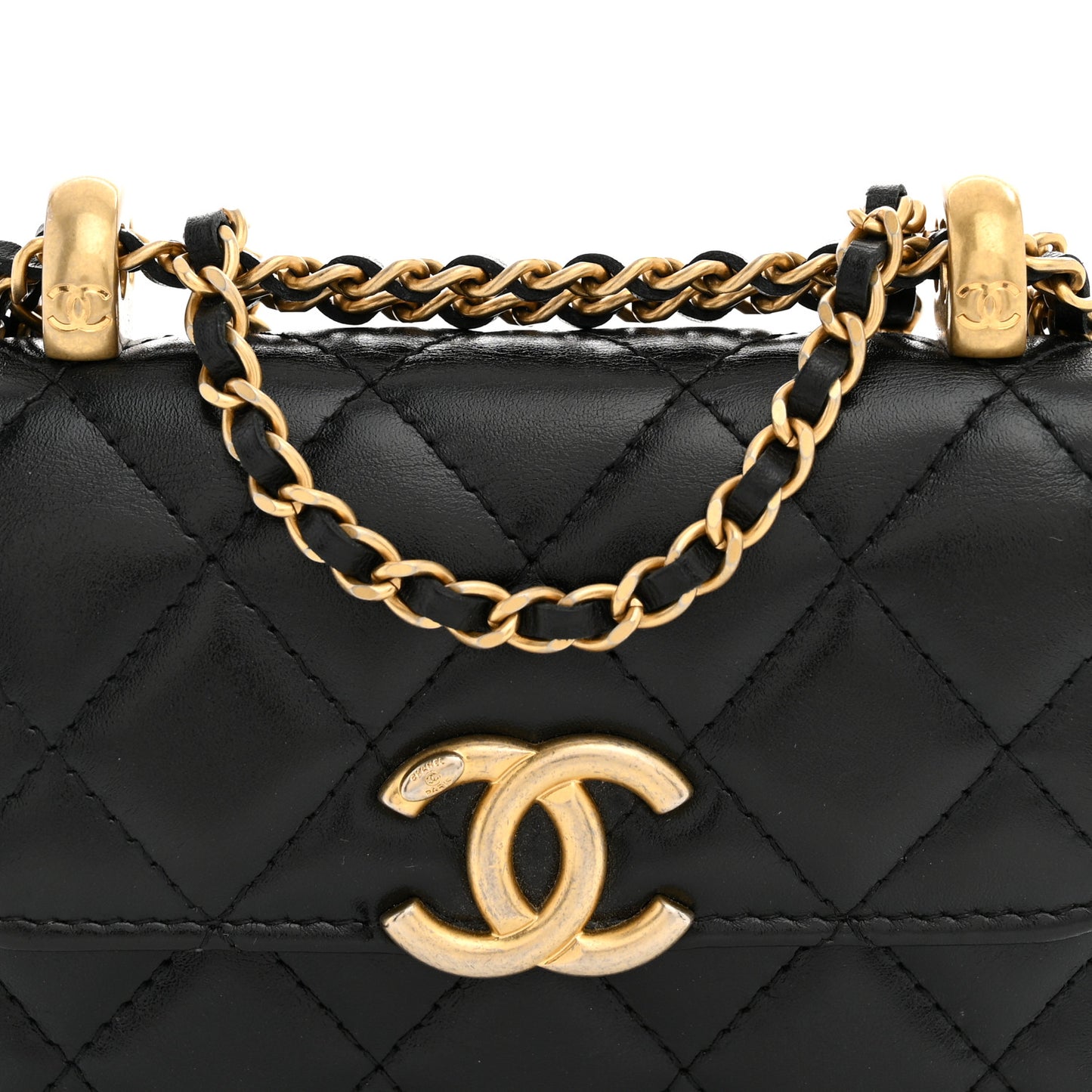 Calfskin Quilted Perfect Fit Coin Purse With Chain Black