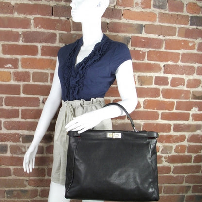 Fendi Goatskin Large Peekaboo Iconic Satchel Black Lampone 2 of 14