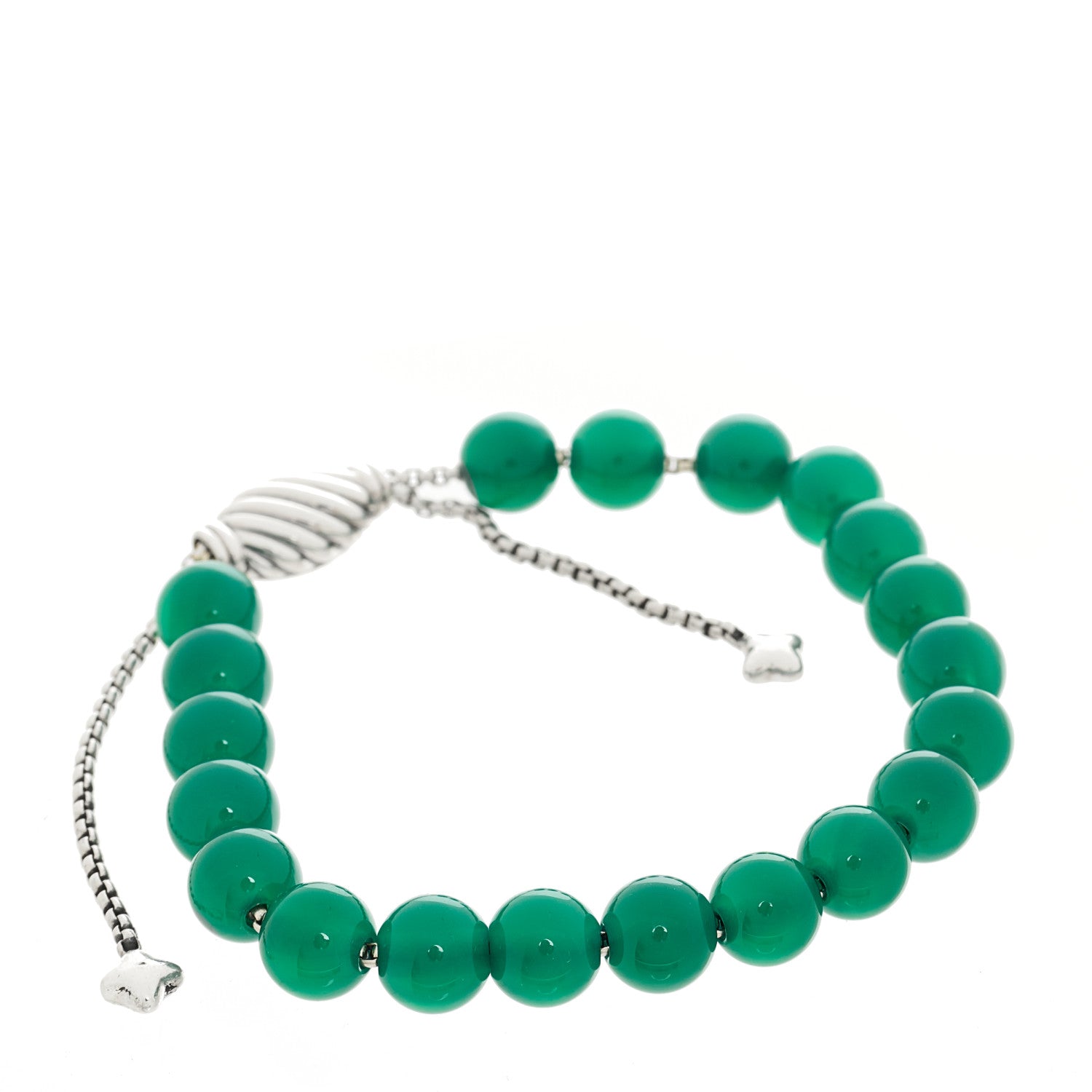 David Yurman Sterling Silver Green Onyx 8mm Spiritual Beads Bracelet 1 of 3
