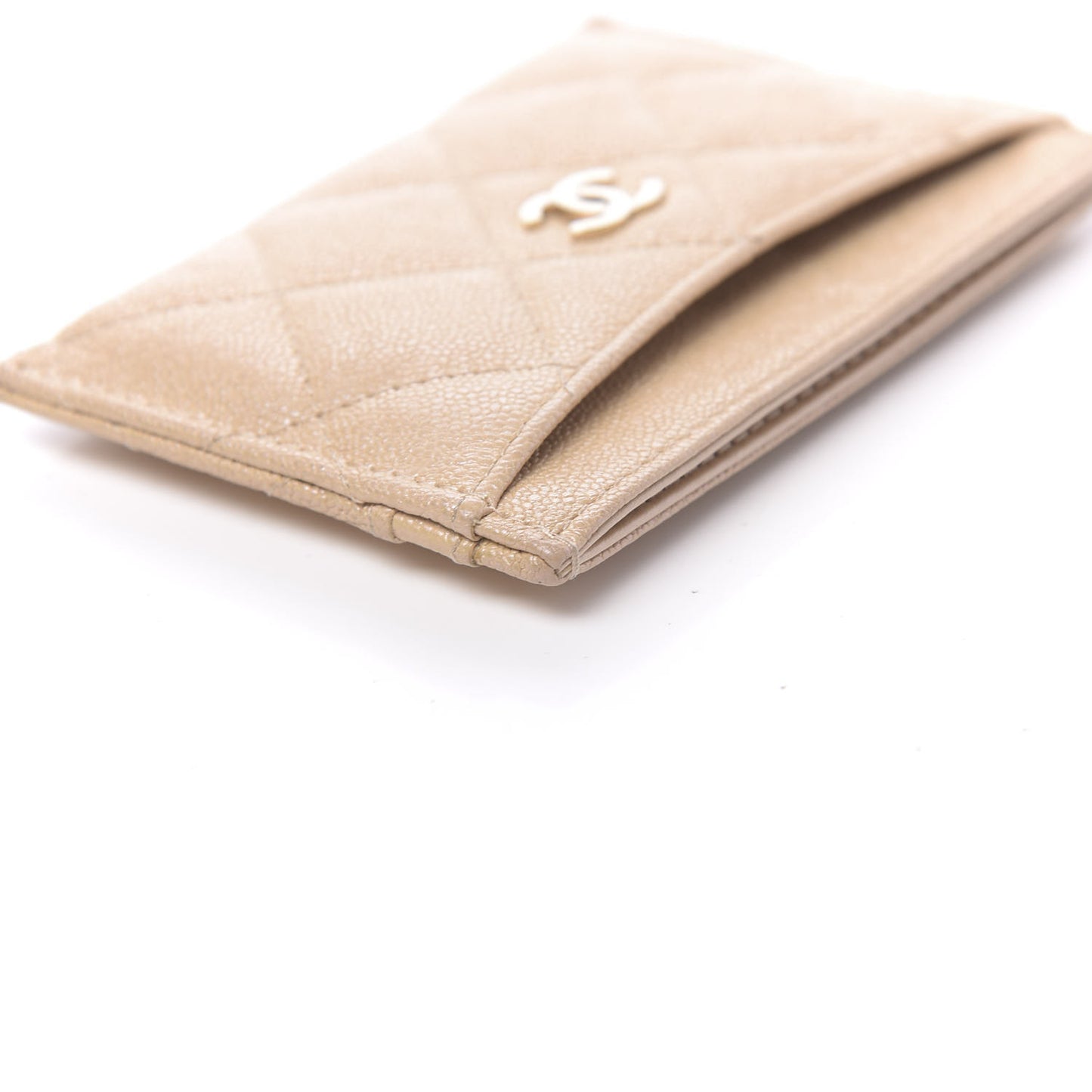 Iridescent Caviar Quilted Card Holder Beige