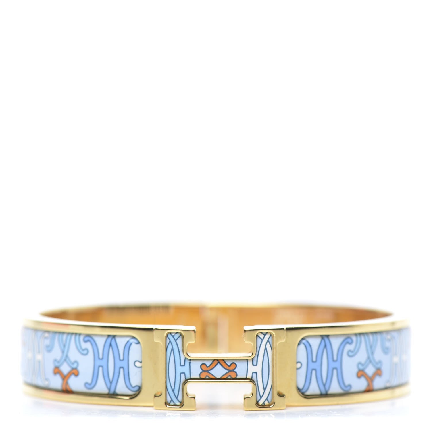 Hermes Enamel Narrow Print H Lift Clic Clac H Bracelet PM Orange Blue 1 of 6