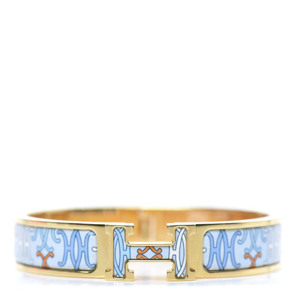 Hermes Enamel Narrow Print H Lift Clic Clac H Bracelet PM Orange Blue 1 of 6