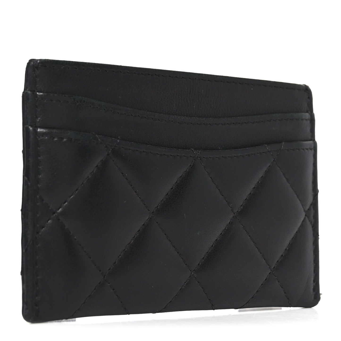 Lambskin Quilted Card Holder Black
