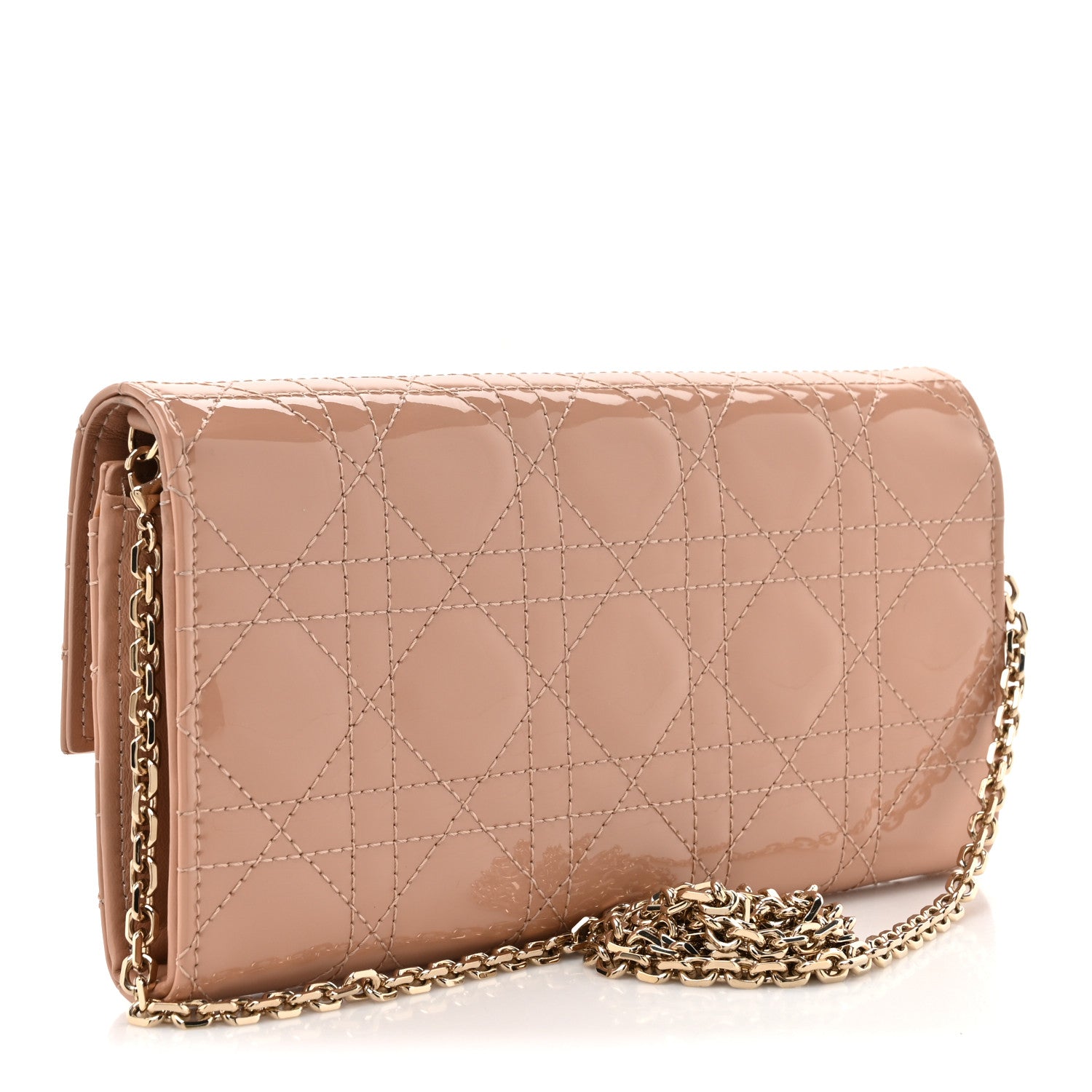 Christian Dior Patent Cannage Lady Dior Rendezvous Wallet On Chain Pink 3 of 13