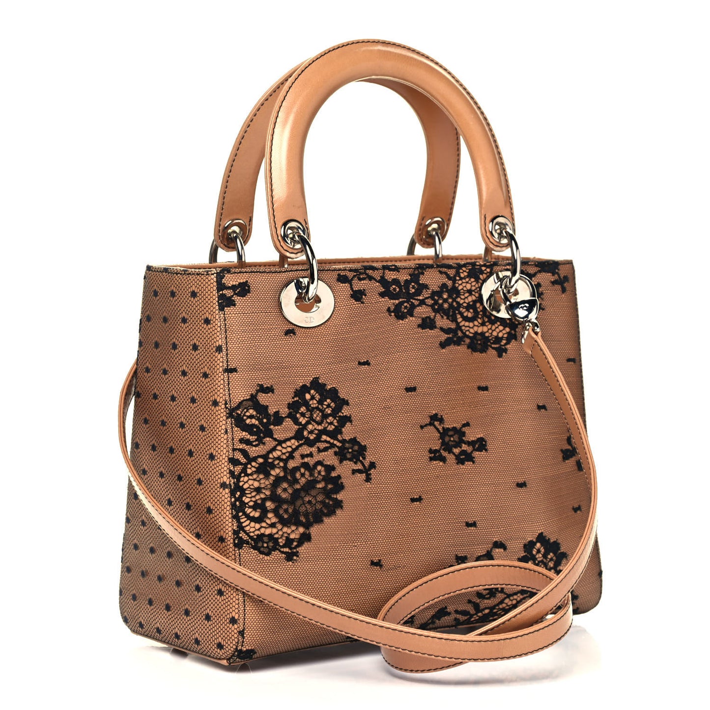 Lace Lambskin Medium Lady Dior Beige Black