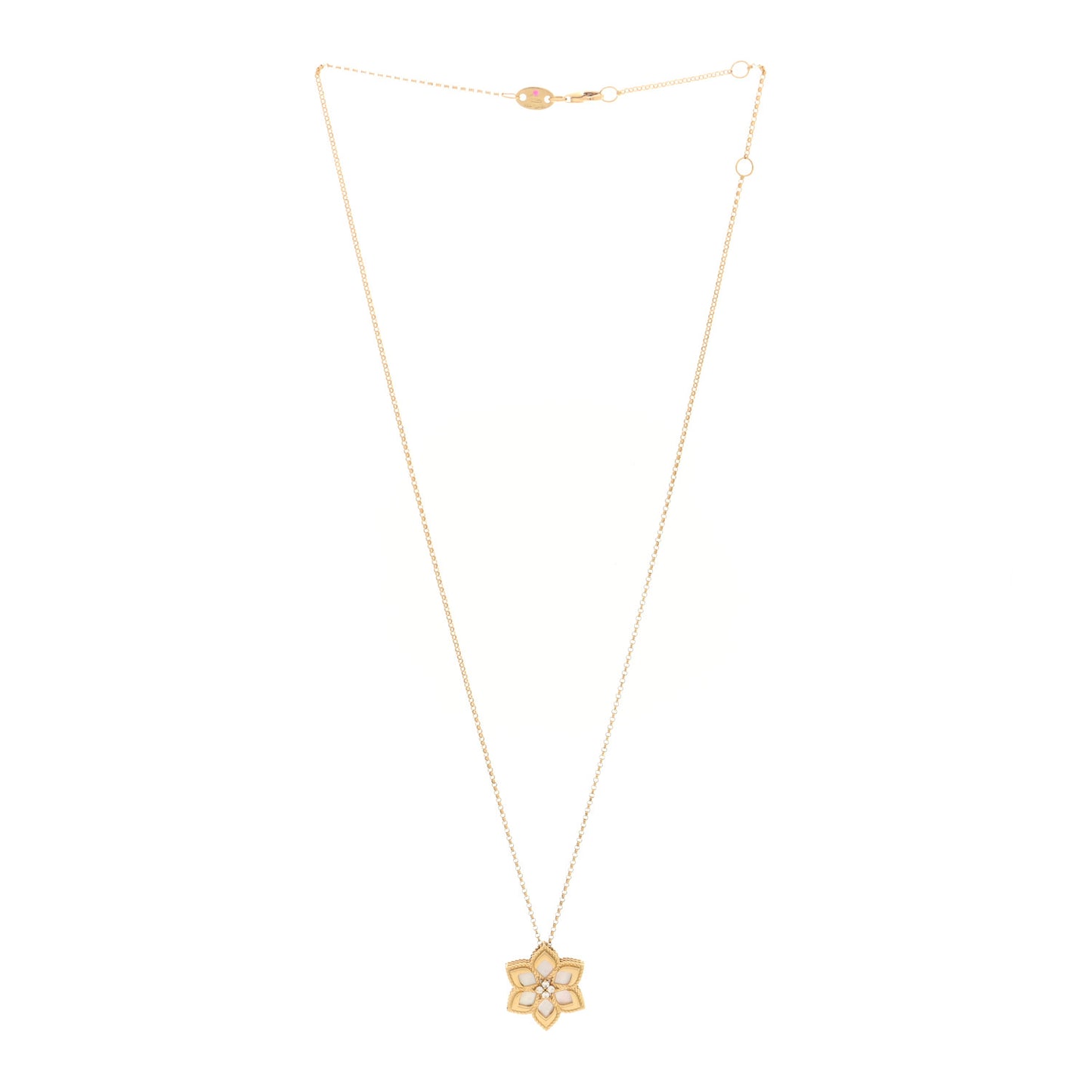 18K Yellow Gold Diamond Mother of Pearl Vernazza Flower Pendant Necklace