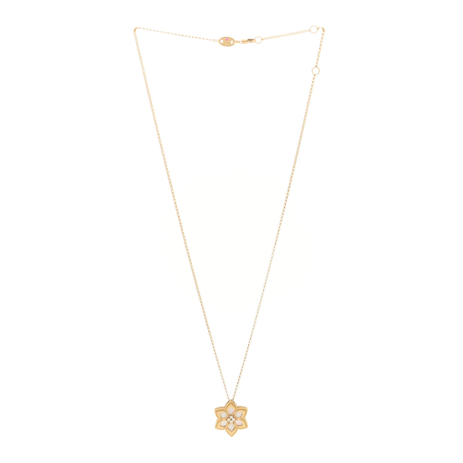 Roberto Coin 18K Yellow Gold Diamond Mother of Pearl Vernazza Flower Pendant Necklace 3 of 5