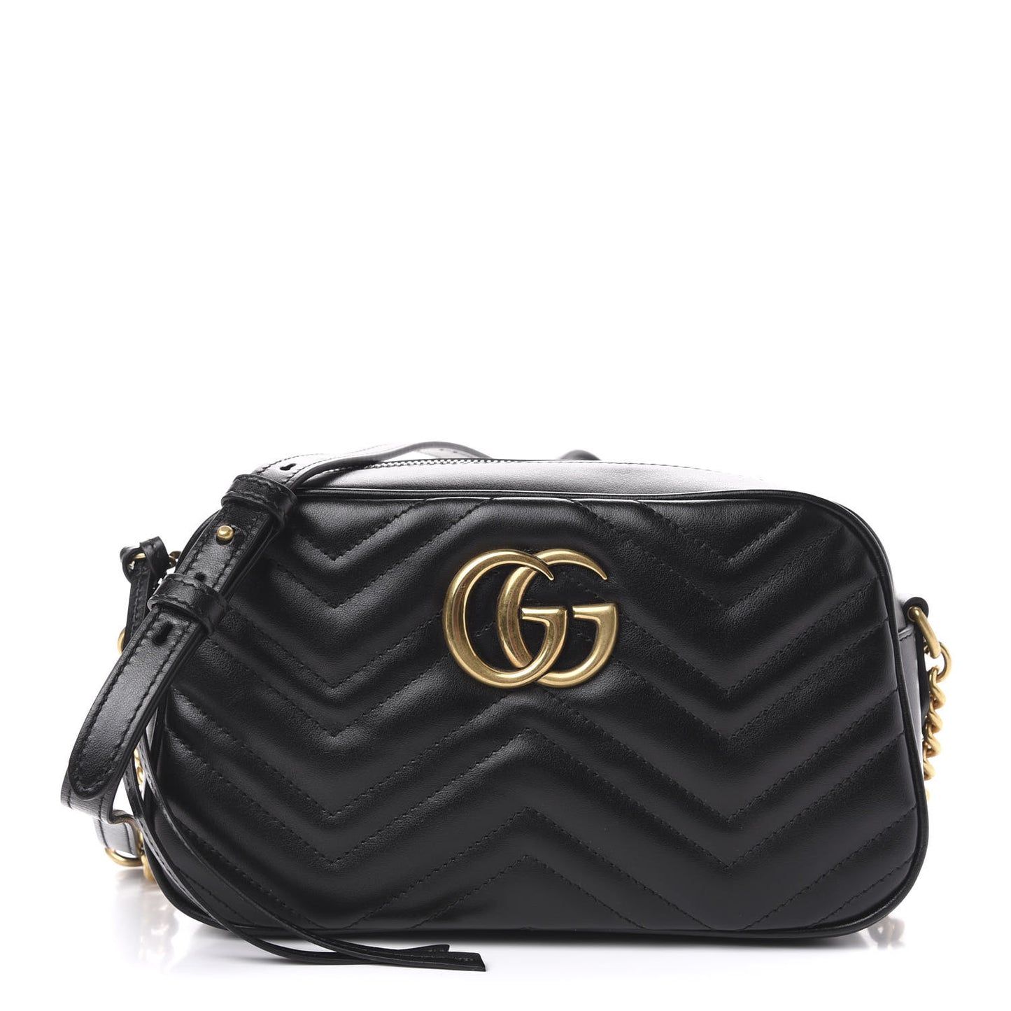 Calfskin Matelasse Small GG Marmont Chain Shoulder Bag Black