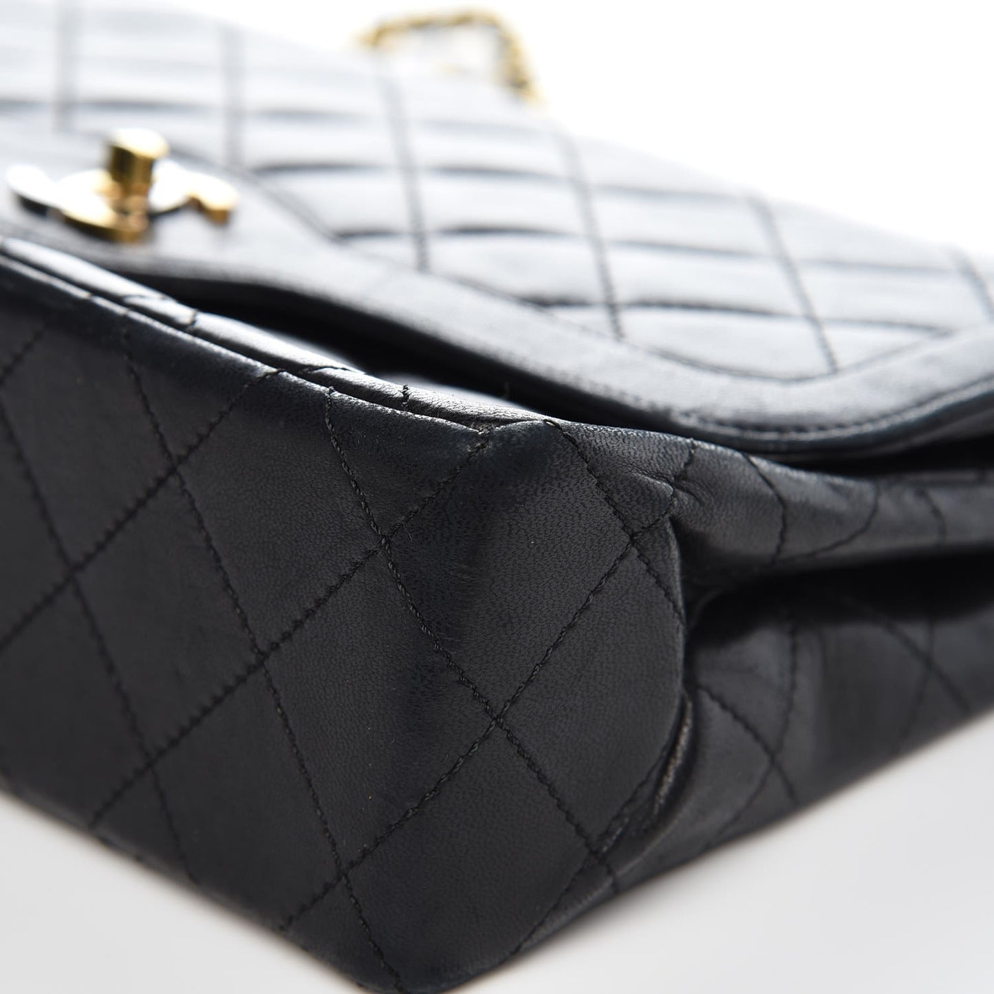 Lambskin Quilted Medium Double Flap Black