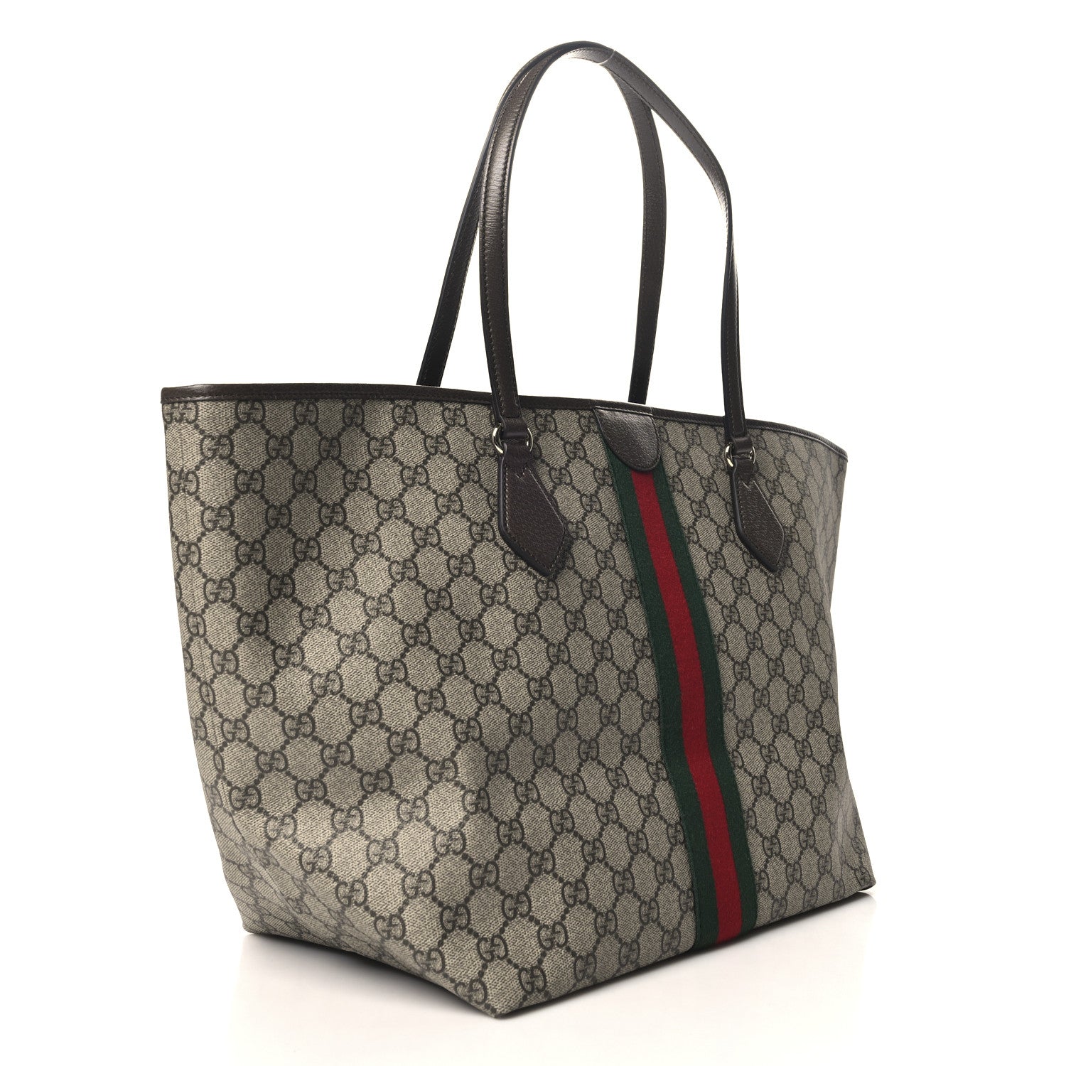 Gucci GG Supreme Monogram Calfskin Web Large Ophidia Tote Beige Dark Brown 3 of 9