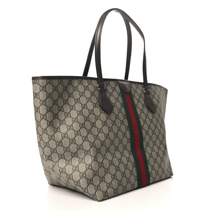 Gucci GG Supreme Monogram Calfskin Web Large Ophidia Tote Beige Dark Brown 3 of 9