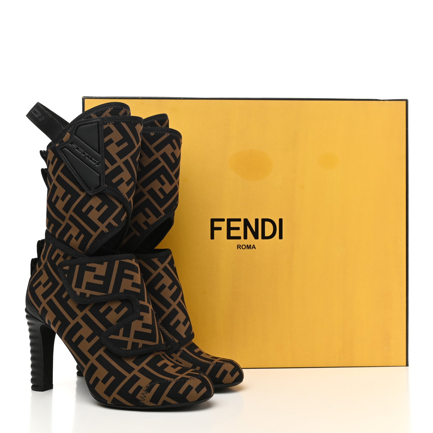 Fendi Lycra Vitello FF Logo Tape Promenade Ankle Boots 36.5 Tobacco Black 8 of 8