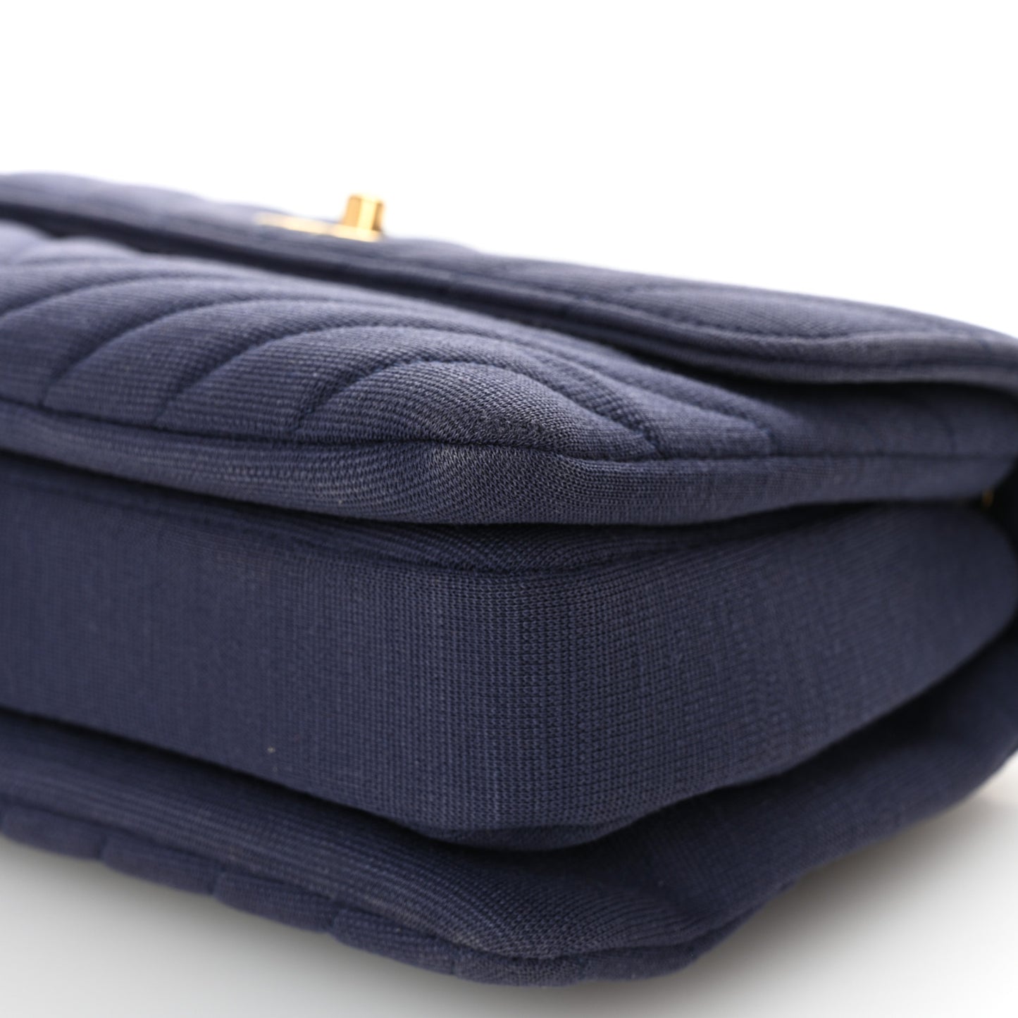 Jersey Chevron Quilted Small Trendy CC Dual Handle Flap Bag Navy Blue