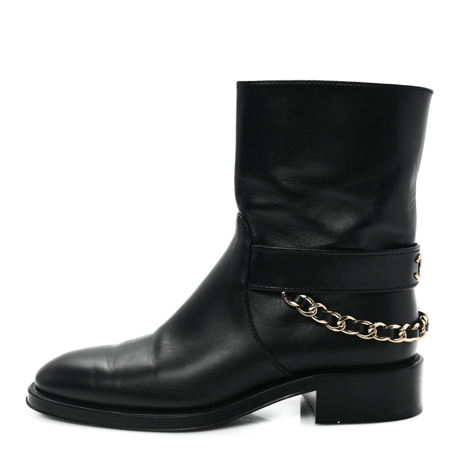 Chanel Calfskin Chain Short Boots 37 Black 1 of 10