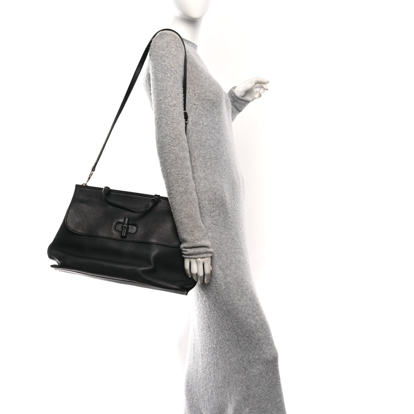Cellarius Calfskin Large Bamboo Daily Top Handle Bag Black
