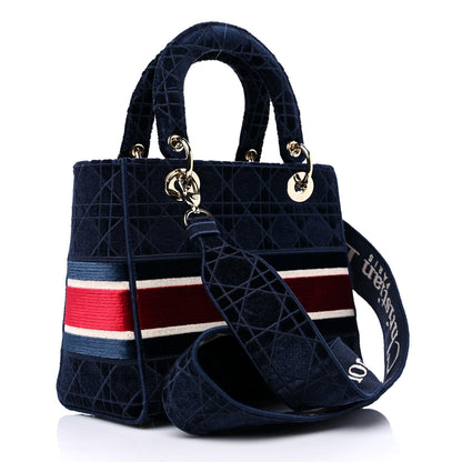 Christian Dior Velvet Cannage Medium Lady D-Lite Blue Red White 3 of 9