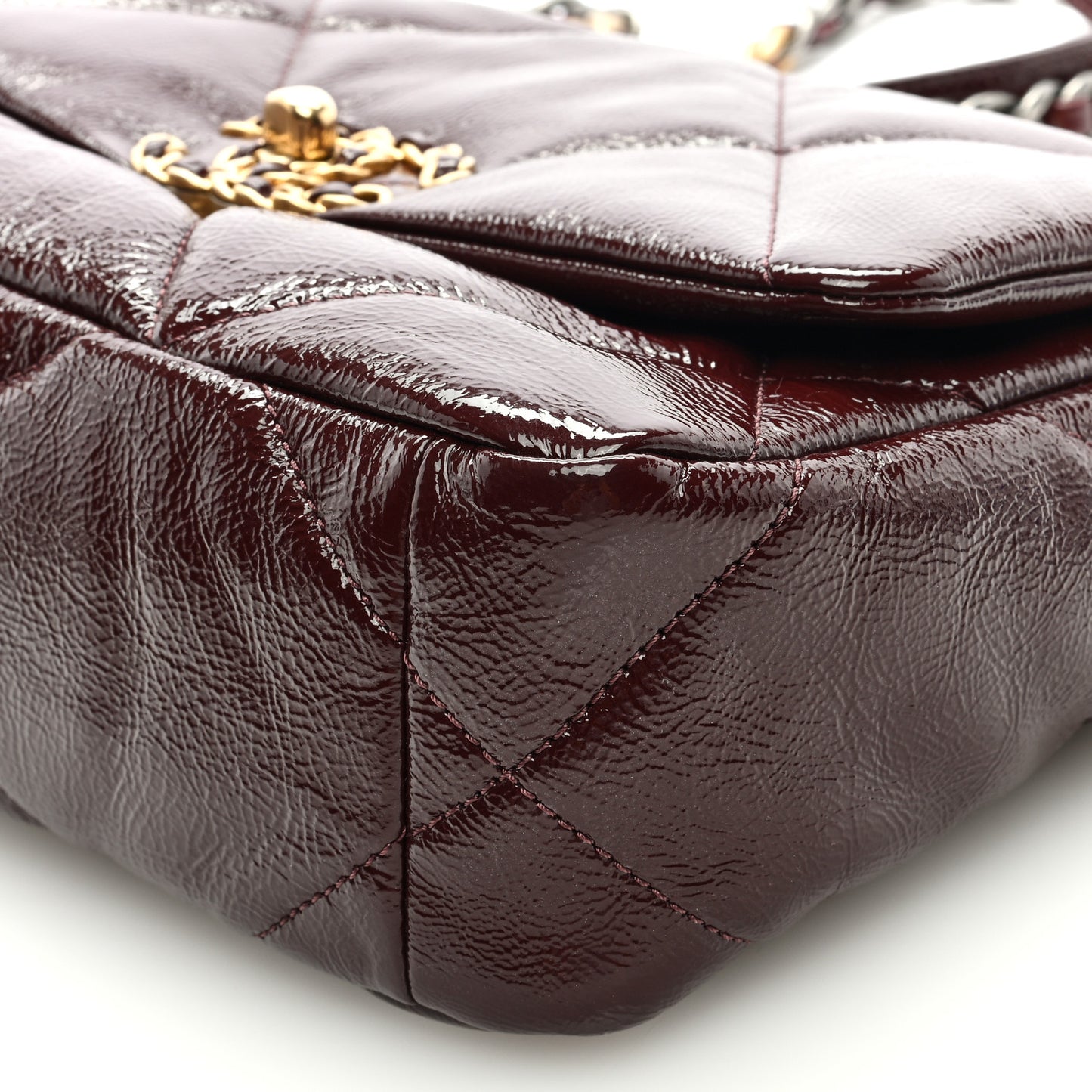 Shiny Crumpled Calfskin Quilted Medium Chanel 19 Flap Burgundy
