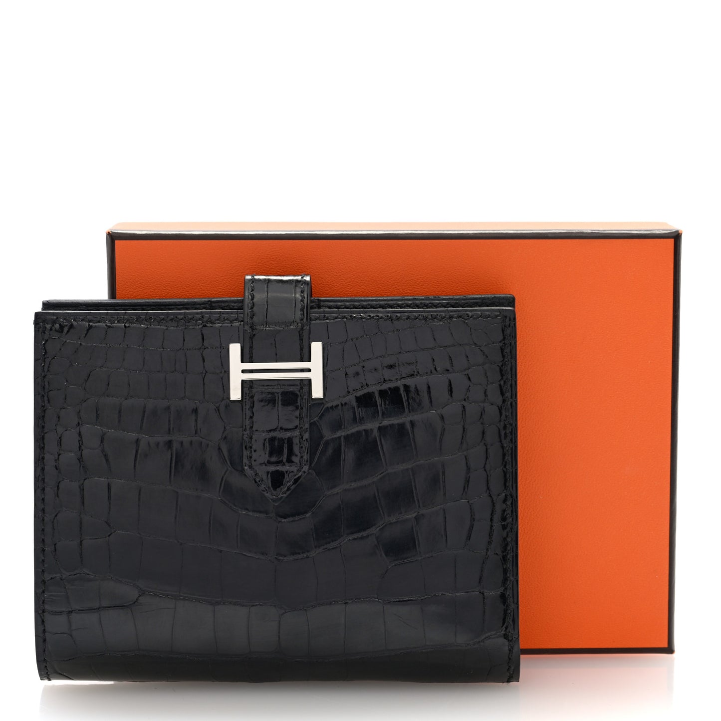 Shiny Alligator Bearn Compact Wallet Black