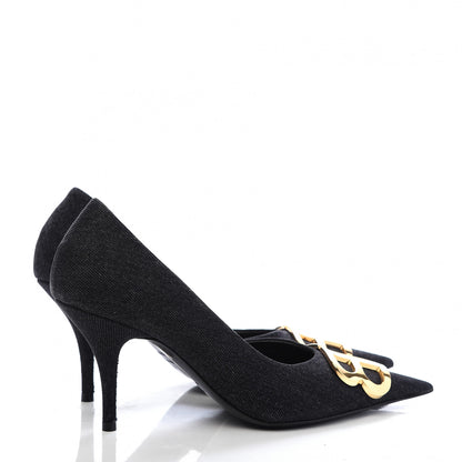 Balenciaga Denim BB D'Orsay Pointed Toe Knife 80mm Pump 37 Black 4 of 9