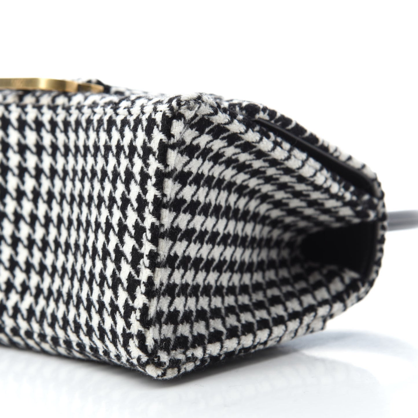 Wool Houndstooth Small Hourglass Top Handle Bag Black White