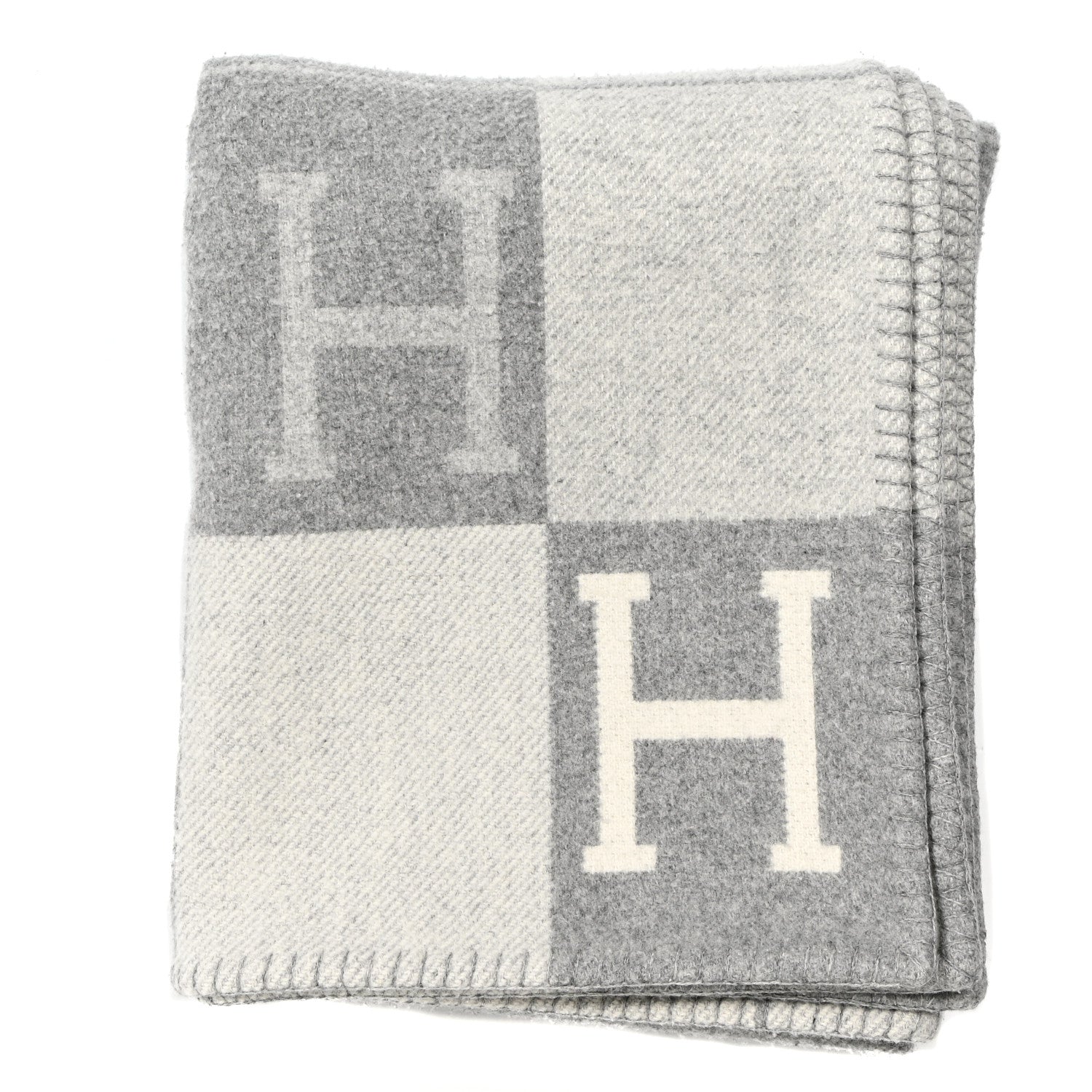 Hermes Wool Cashmere Avalon III Blanket Ecru Gris Clair 1 of 3