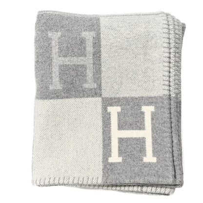 Hermes Wool Cashmere Avalon III Blanket Ecru Gris Clair 1 of 3