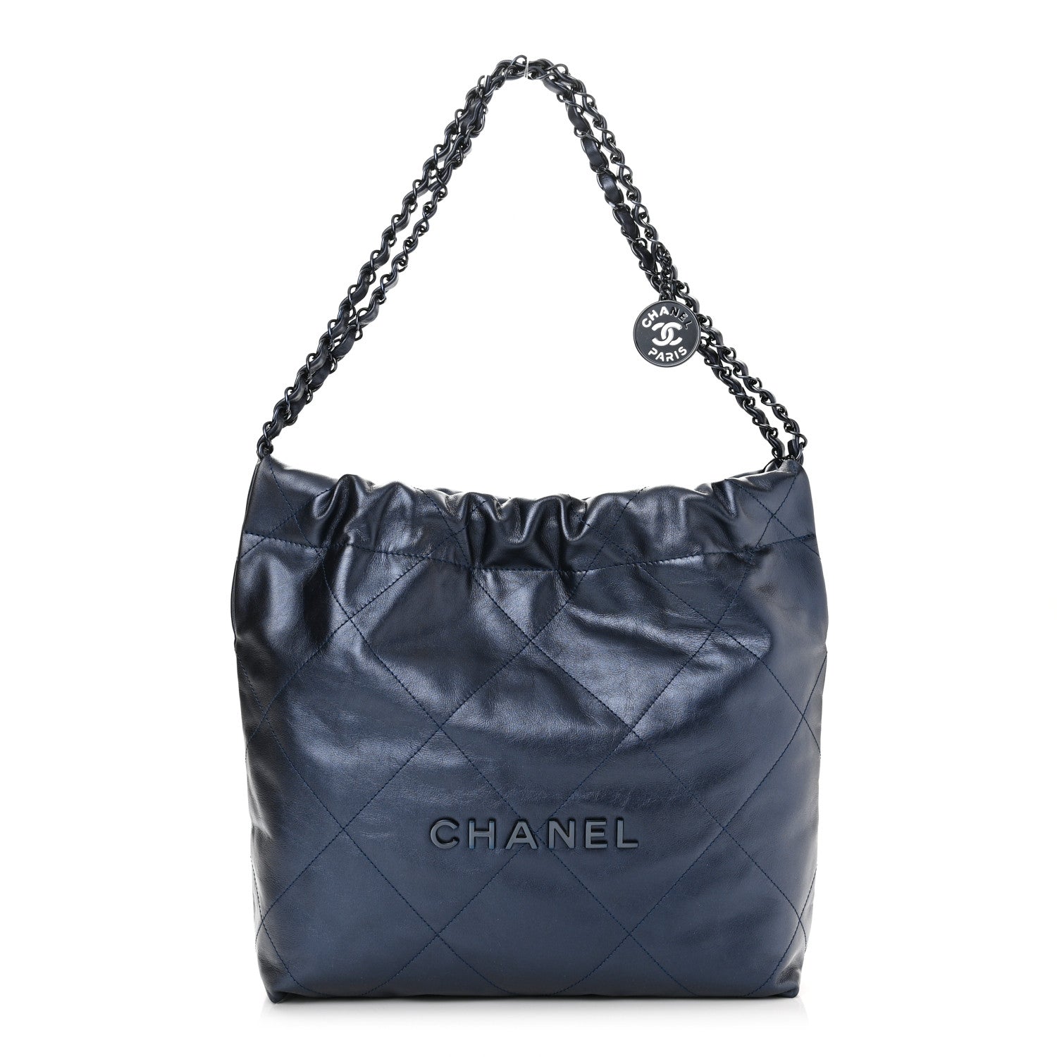 CHANEL ネイビー キルティング バッグ Chanel Shiny Calfskin Quilted Chanel 22 Navy Blue 1276048