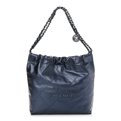 Chanel Metallic Calfskin Quilted Small Chanel 22 Navy Blue 3 of 12