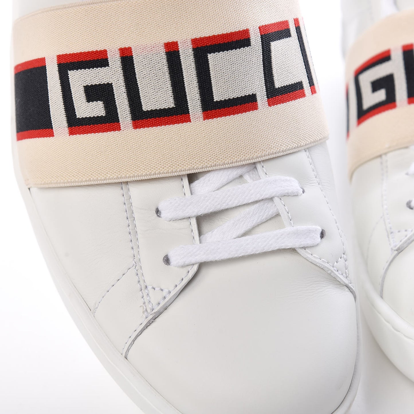 Calfskin Stripe Mens New Ace Sneakers 8 White Ecru Red Flame
