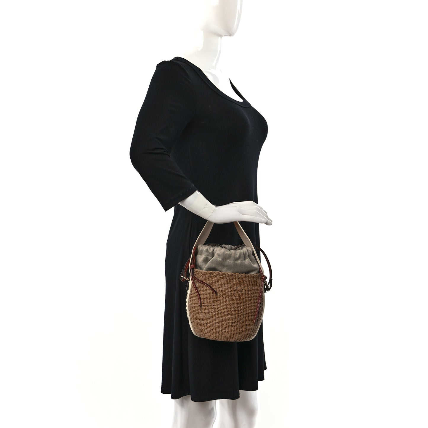 Raffia Calfskin Small Woody Basket Bag Brown