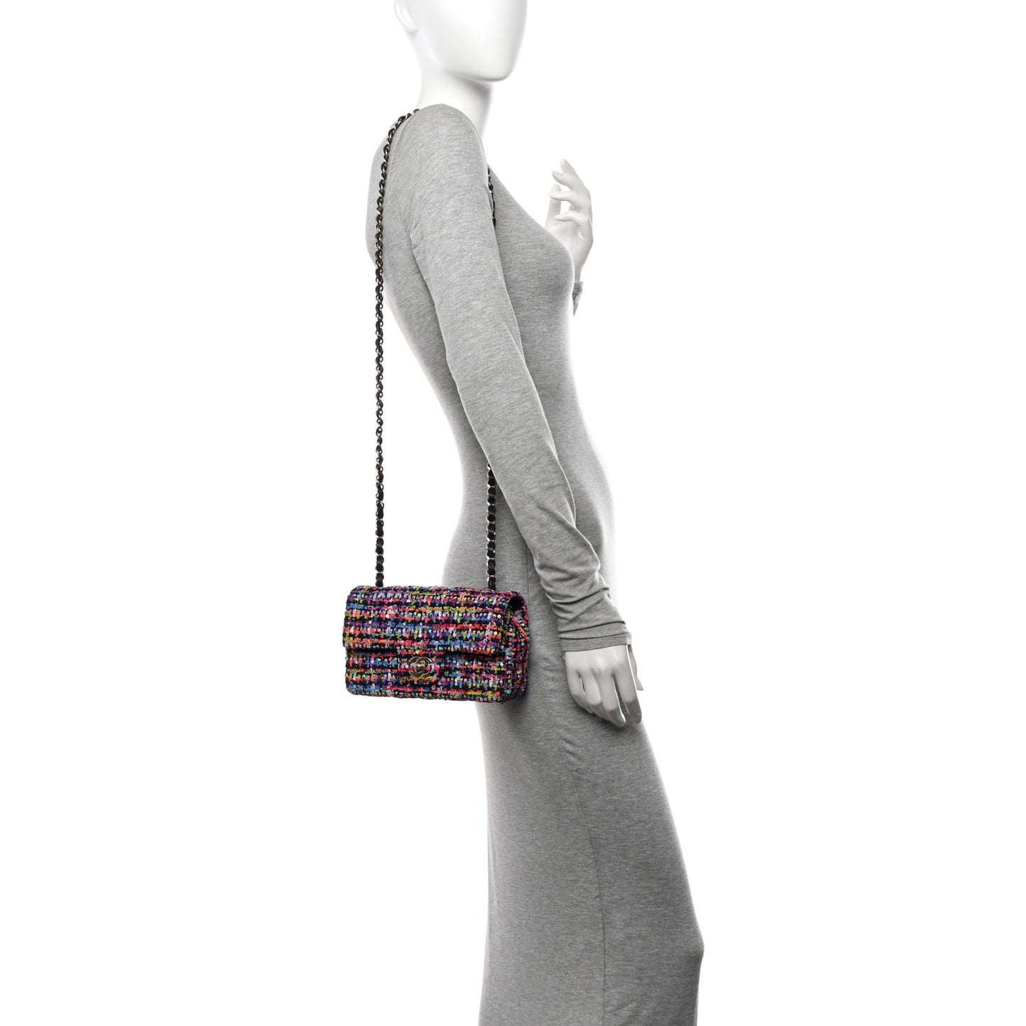 Tweed Quilted Mini Rectangular Flap Navy Blue Multicolor