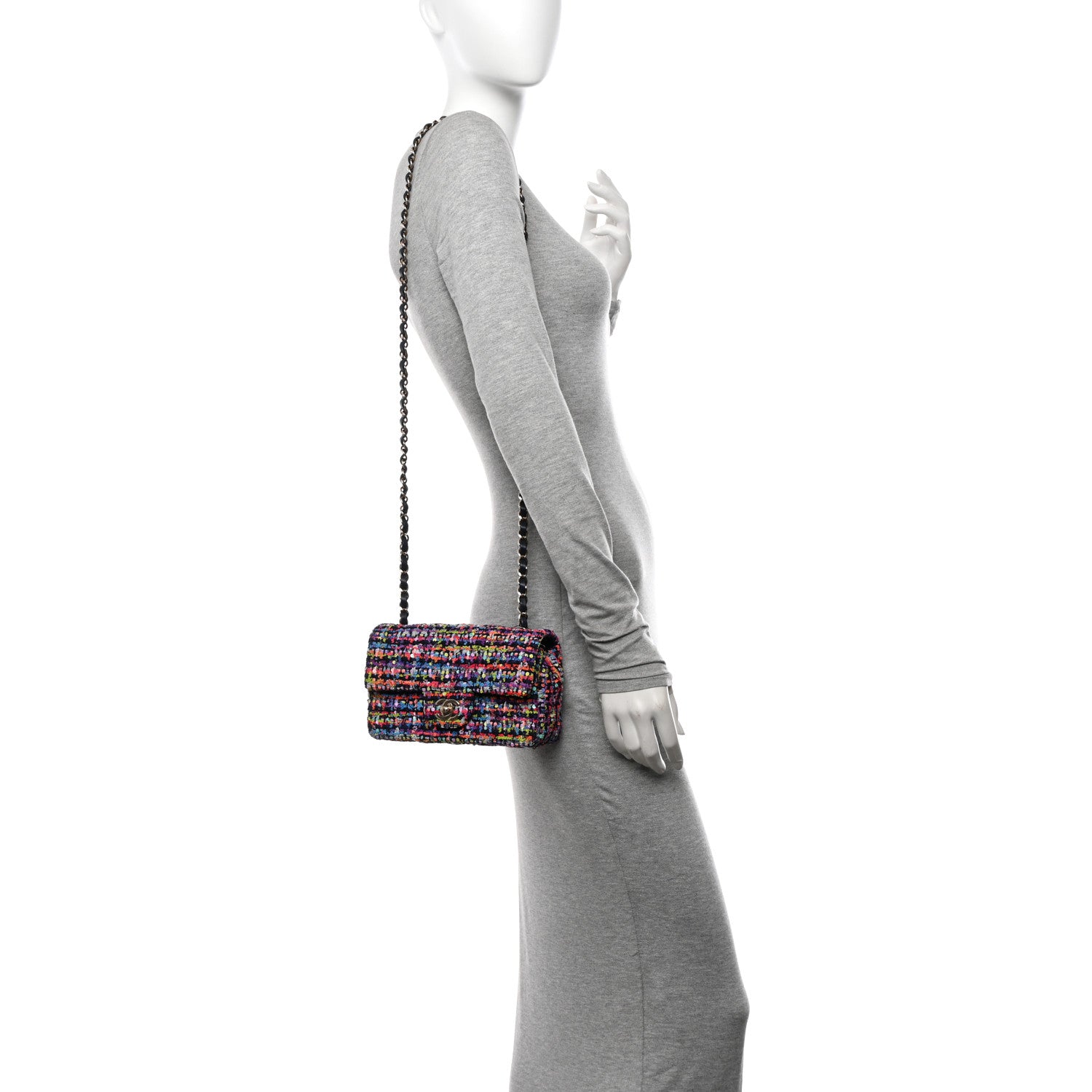 Chanel Tweed Quilted Mini Rectangular Flap Navy Blue Multicolor 3 of 10