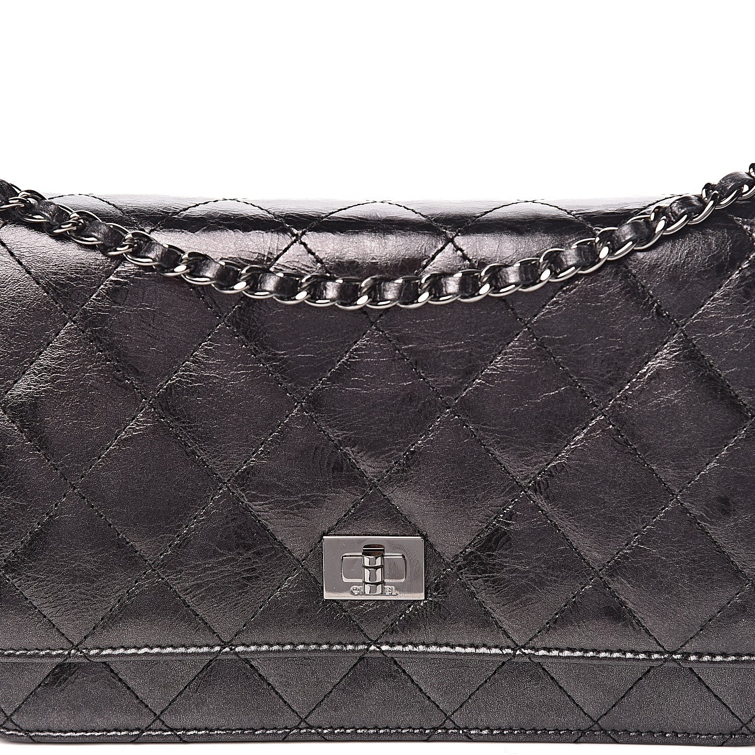 Chanel Metallic Calfskin Reissue Wallet On Chain WOC Black 11 of 12