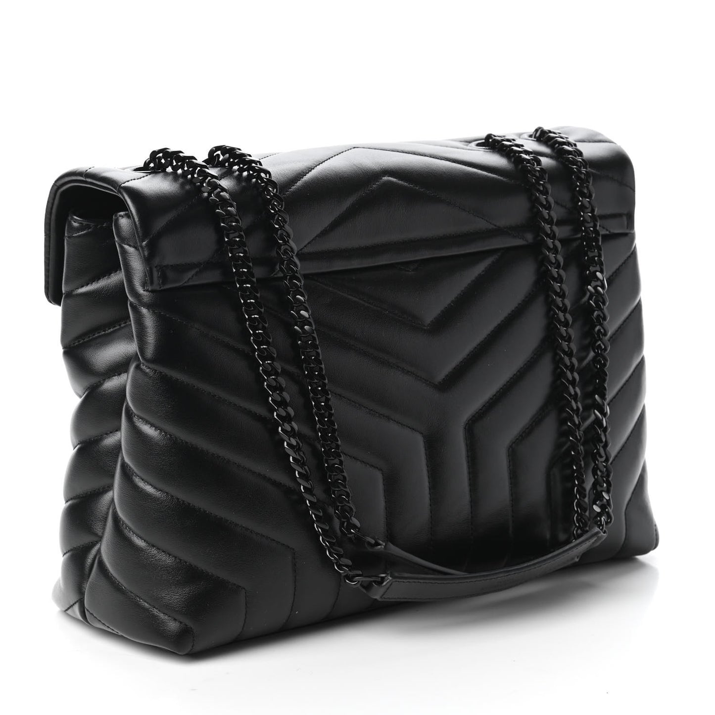 Calfskin Y Quilted Monogram Medium Loulou Chain Satchel Black