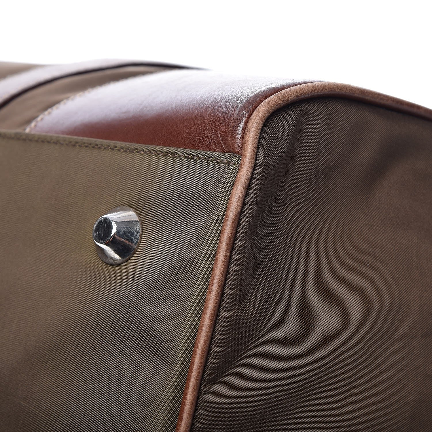 Prada Tessuto Nylon Soft Calfskin Duffle Bag Brown 10 of 13