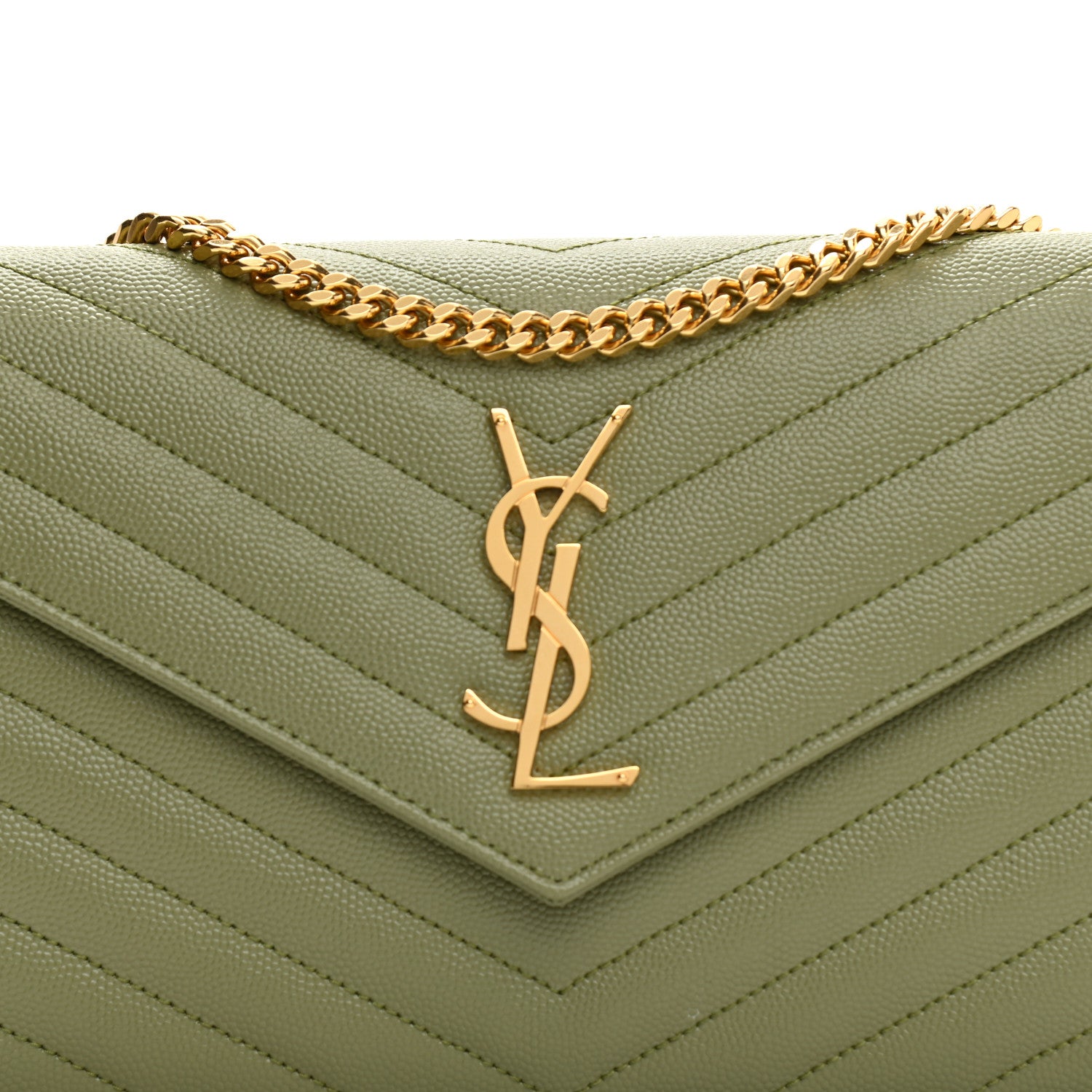 Saint Laurent Grain De Poudre Matelasse Chevron Monogram Chain Wallet Pistachio 7 of 7