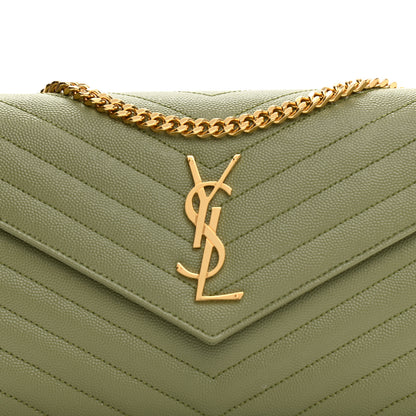 Saint Laurent Grain De Poudre Matelasse Chevron Monogram Chain Wallet Pistachio 7 of 7