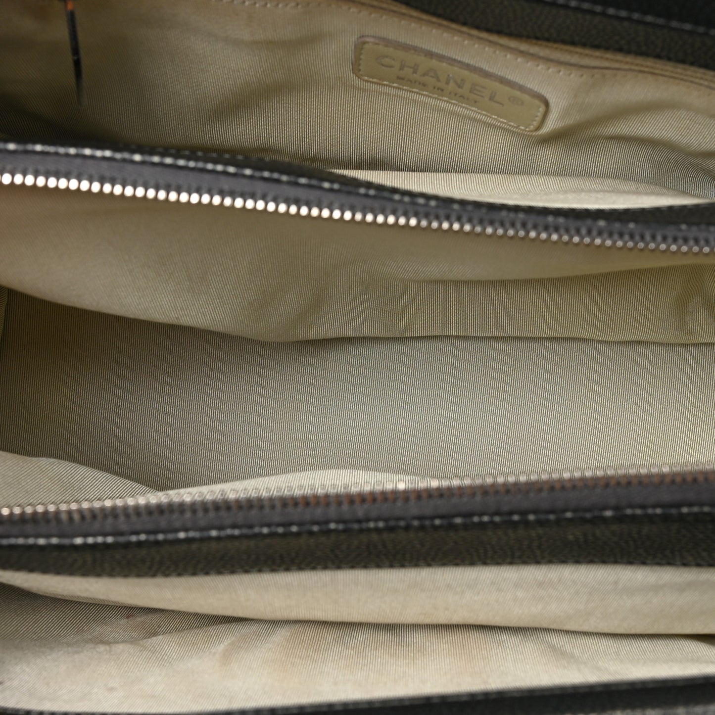 Metallic Caviar Quilted Timeless CC Shopping Tote Dark Grey
