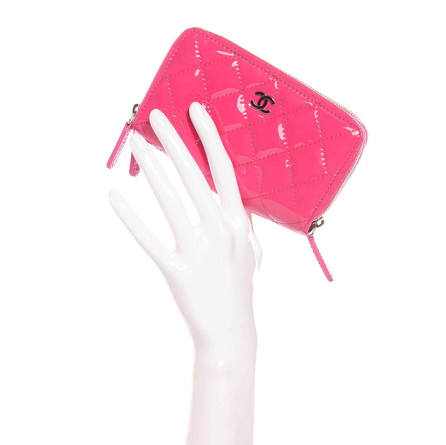 Chanel Patent Calfskin Quilted Zip Around Phone Holder Pink 2 of 8