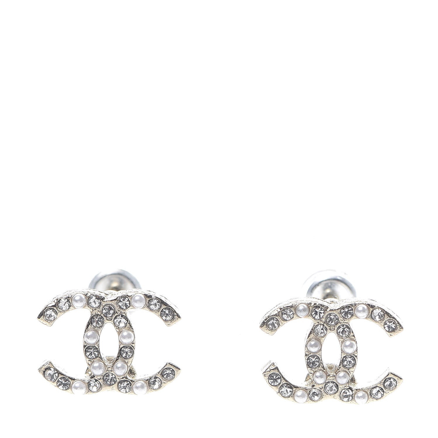 Chanel Pearl Crystal CC Charms Stud Earrings Light Gold 1 of 5